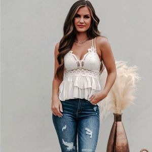 Ruffled Crochet Lace Tank Top-NanaMacs